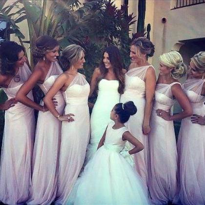 Bridesmaid Dresses,one Shoulder Ruffles Pink A..