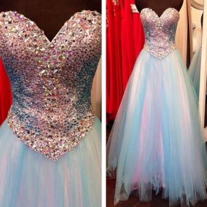 Prom Dresses, Colorful Strapless Bead Ruffles..