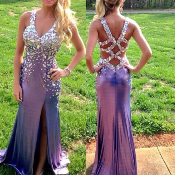 purple and silver evening dresses